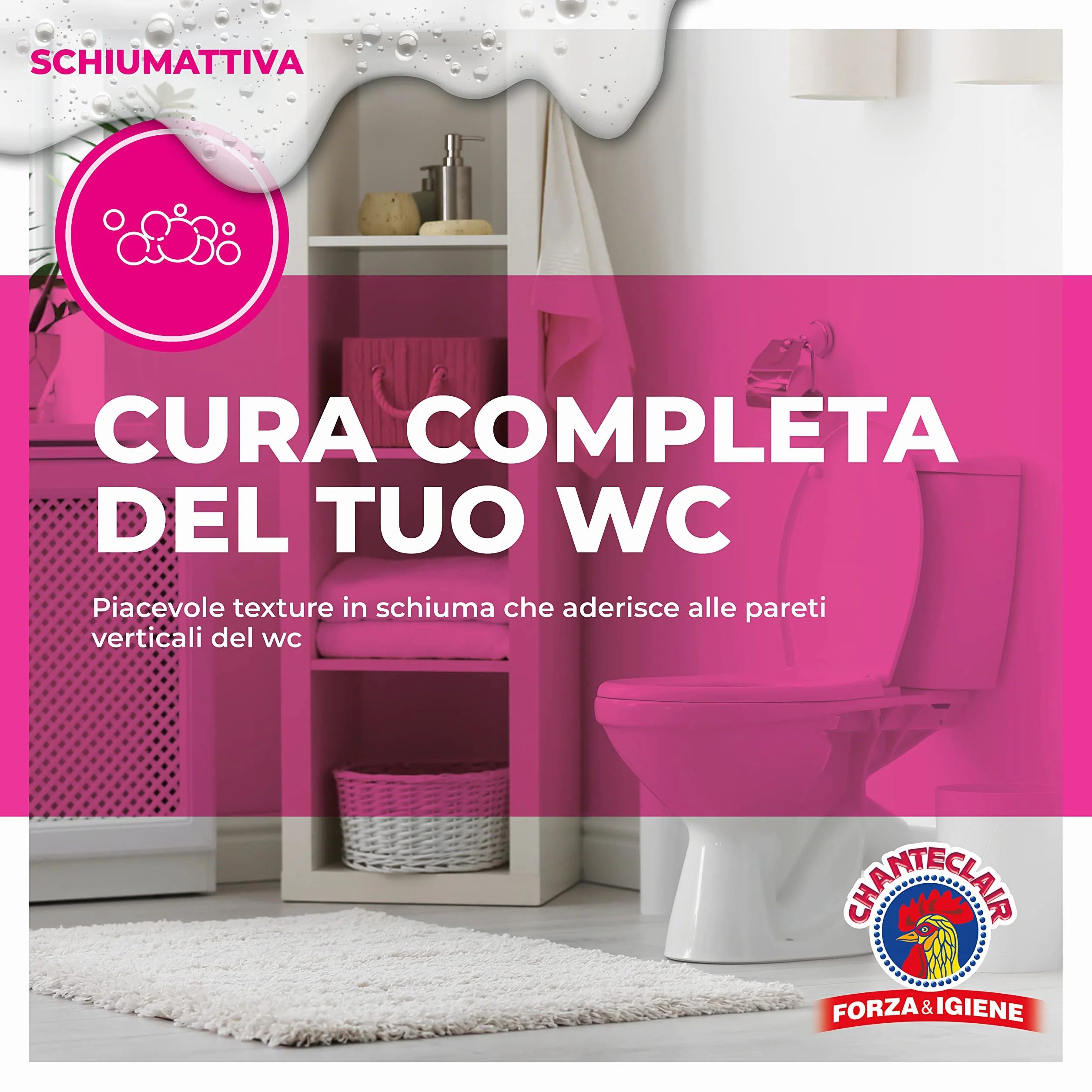 Chanteclair - WC Schiumattiva con Candeggina - Pulisce e Igienizza, Funziona anche Sottosopra, Forza&Igiene - 625 ml