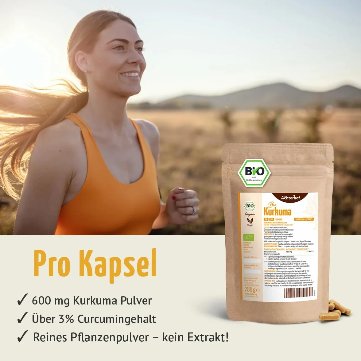 Capsule di curcuma biologiche 4800 mg 400 pezzi ricarica Achterhof
