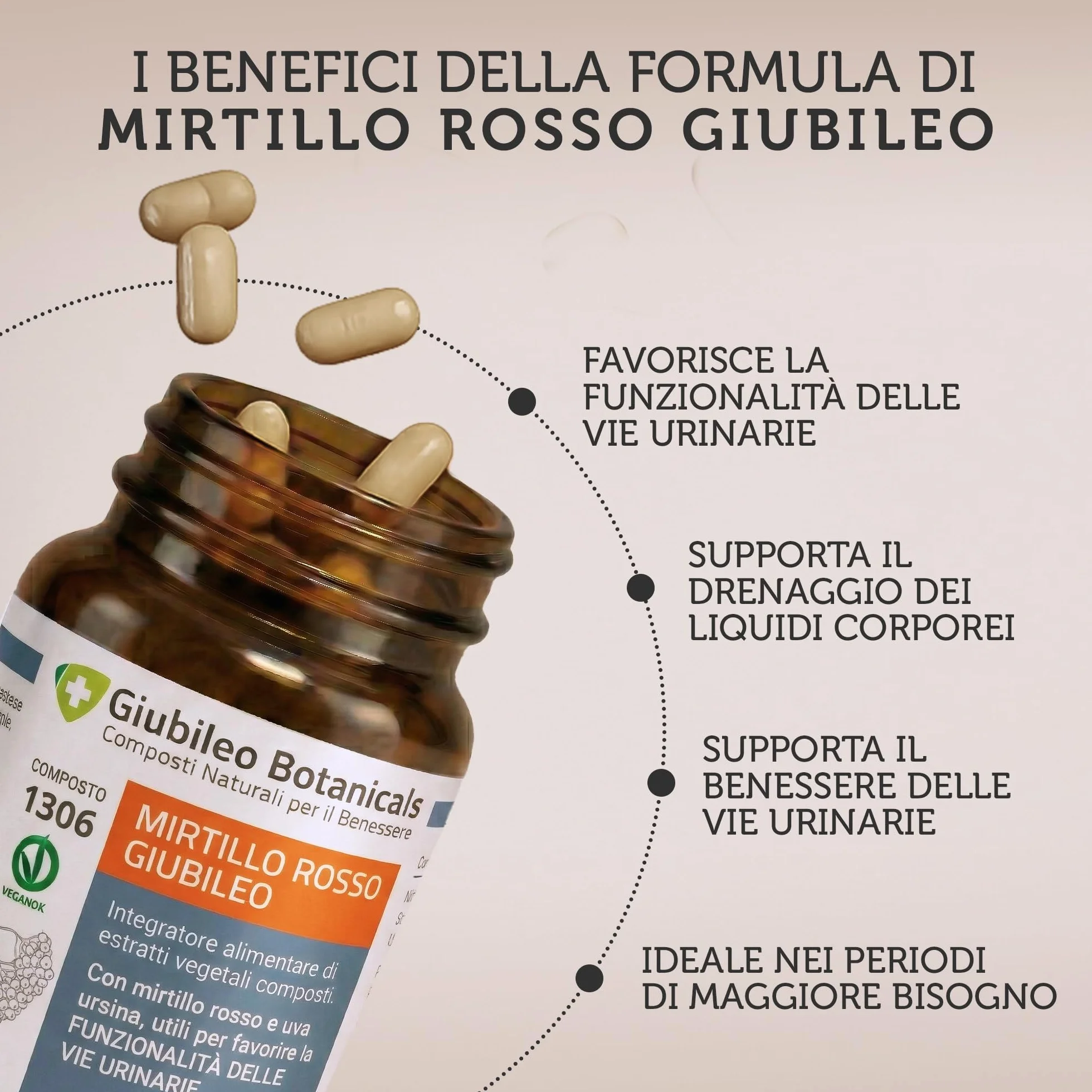Integratore 100% naturale con MIRTILLO ROSSO E UVA URSINA - utili per la funzionalità delle vie urinarie, con BETULLA - 30 capsule
