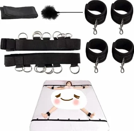 Set letto nero ritenuta in nylon aprire mani e piedi accessori