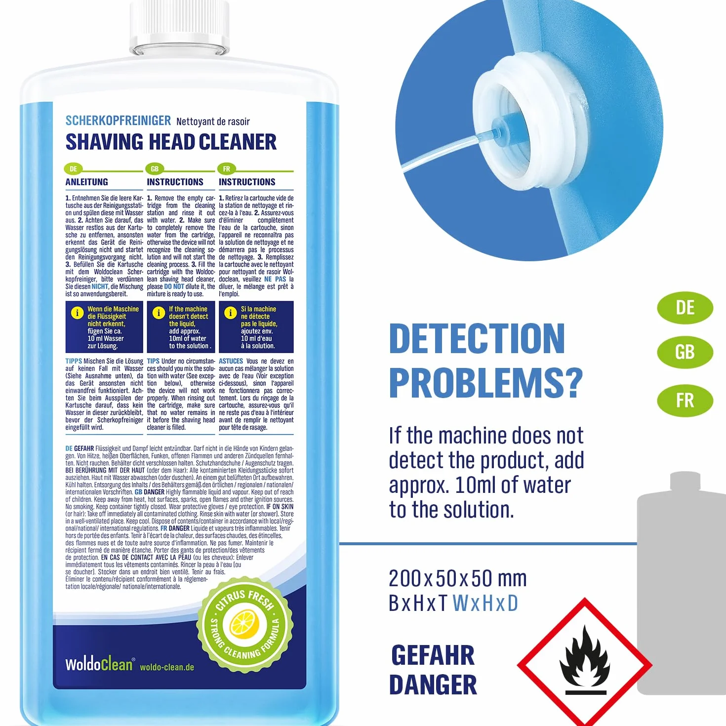 WoldoClean Liquido di Ricarica per Testine 1000ml - Detergente per Rasoi Compatibile con Braun Clean & Renew