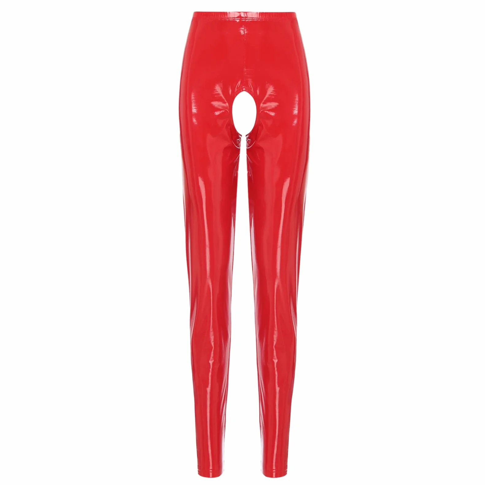 Pantaloni da donna Ouvert look bagnato leggings slim fit in pelle laccata elasticizzati clubwear