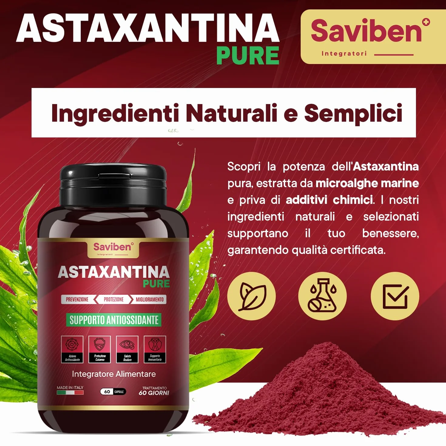 Astaxantina 8mg Capsule Antiossidante Naturale per Occhi Pelle Articolazioni Difese Immunitarie