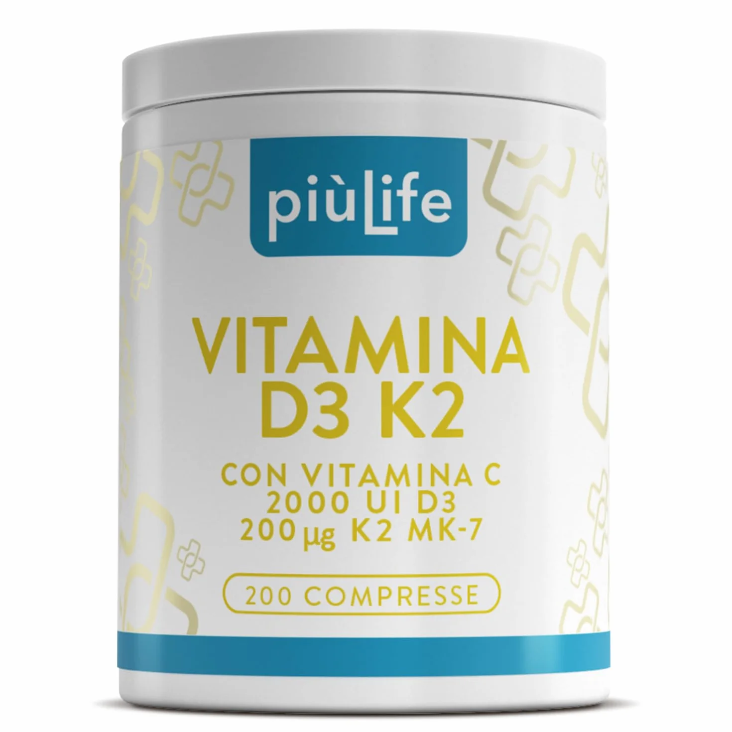 Vitamina D3 K2 Mk7 Con Vitamina C PiùLife – 200 Compresse – 1 Al Giorno, Vit D3 2000 UI, K2 200µg – Sostiene ossa forti, difese naturali e l’equilibrio di calcio e fosforo