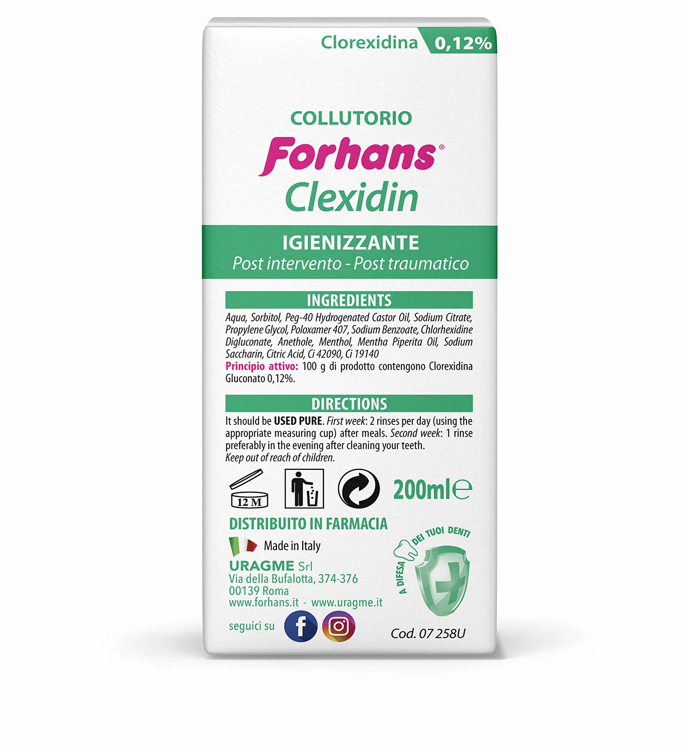 Forhans Clorexidina Collutorio Clexidin 0,12% Antisettico 200 ml