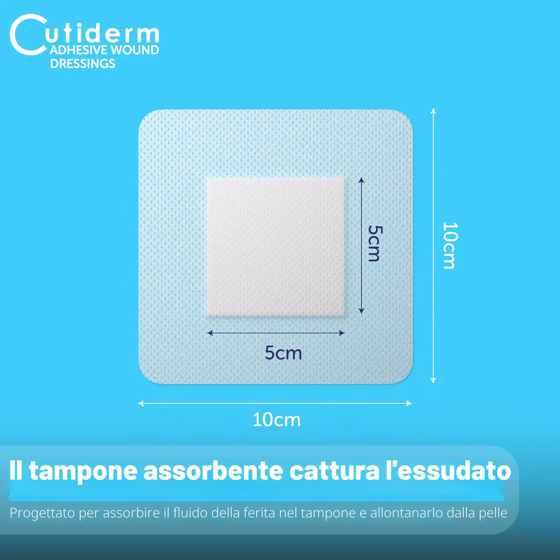 Cutiderm Medicazione adesiva sterile 10 cm x 10 cm, confezione da 50