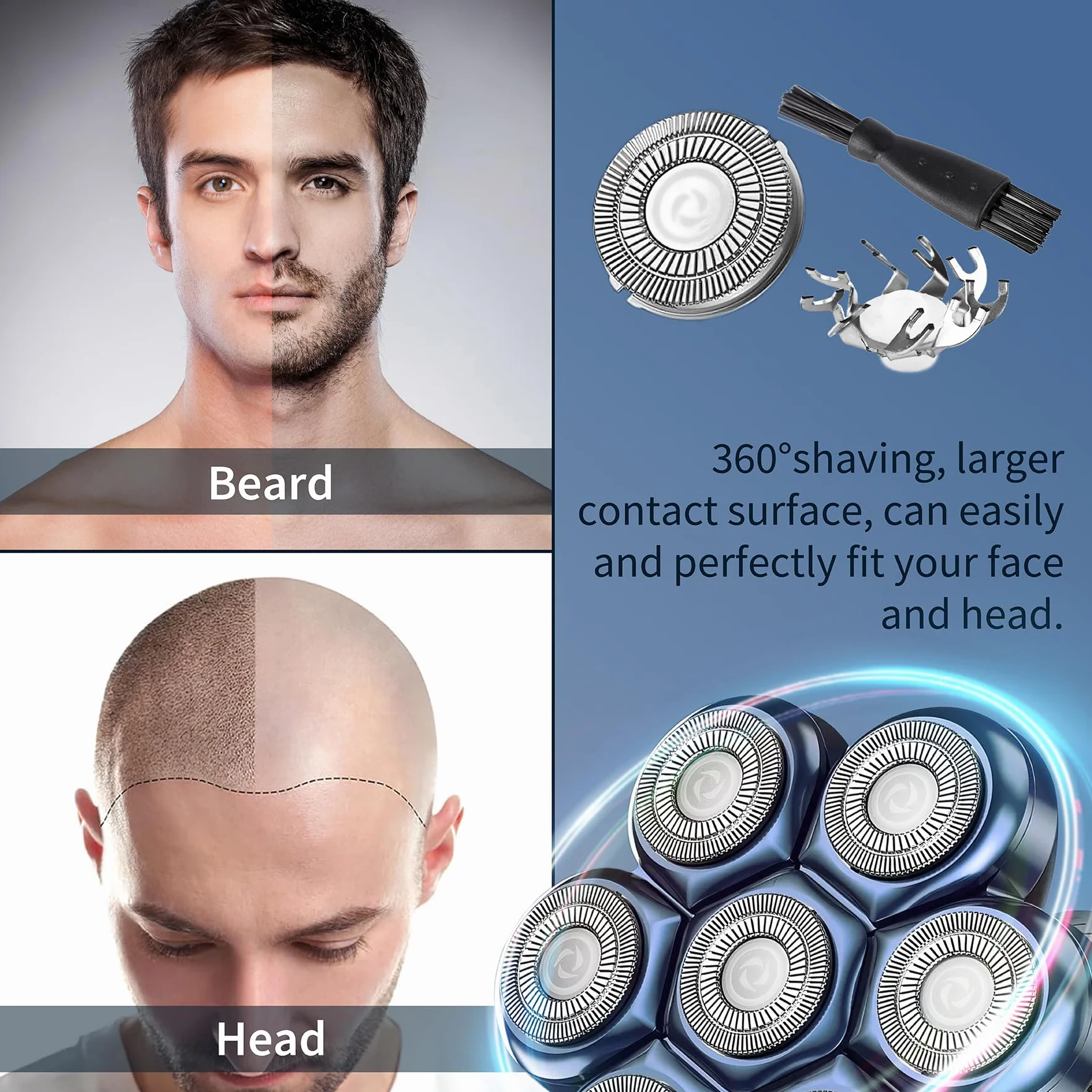 8 Pezzi Teste di Ricambio Lame di Ricambio Testa di Rasatura Compatibile con Pitbull Skull Shaver Rasoio Elettrico Barba Per Rasoio Baldo Uomini