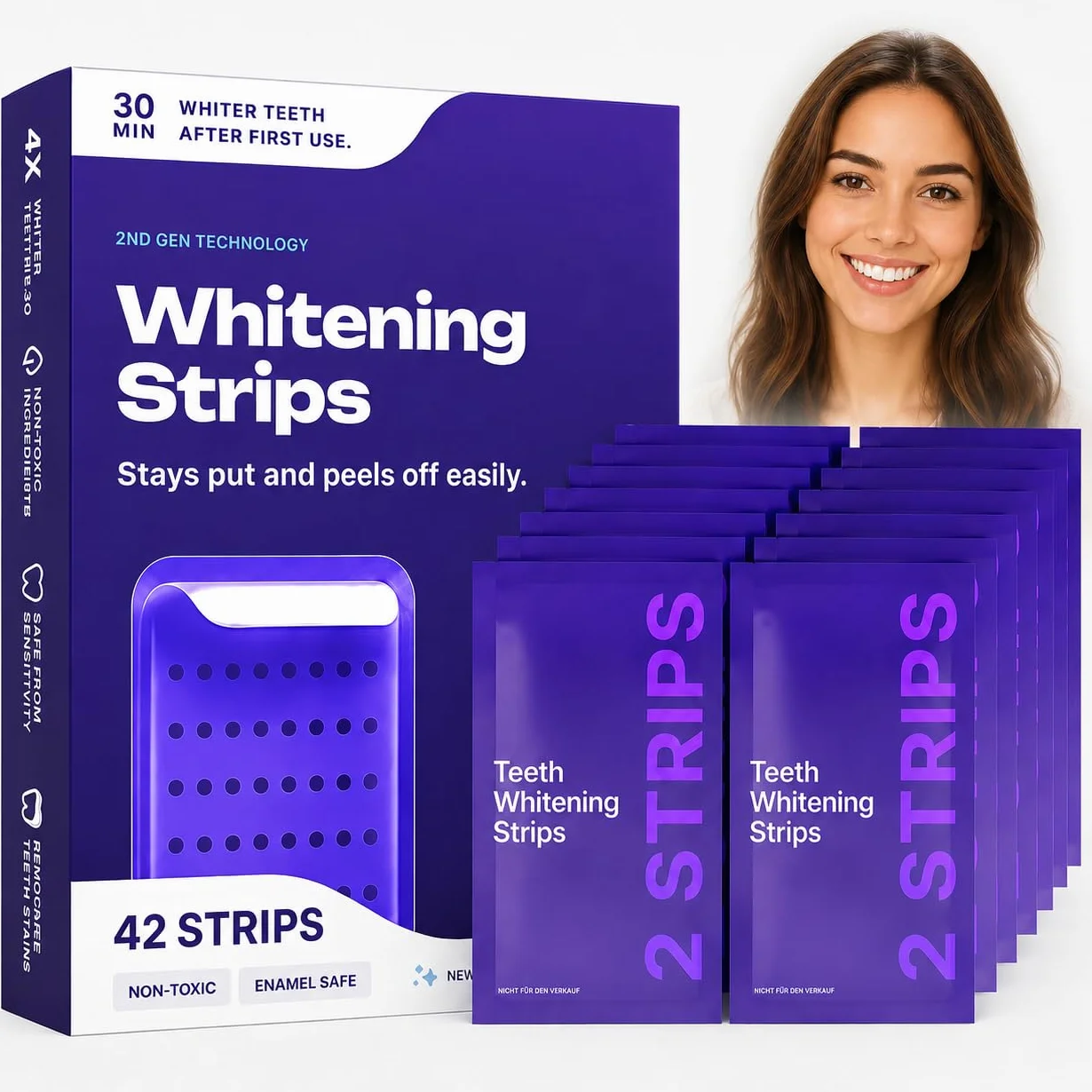Dr Dent Bleaching Strips 42 Strisce Sbiancanti per Denti Senza Perossido Tecnologia Viola Delicate sullo Smalto