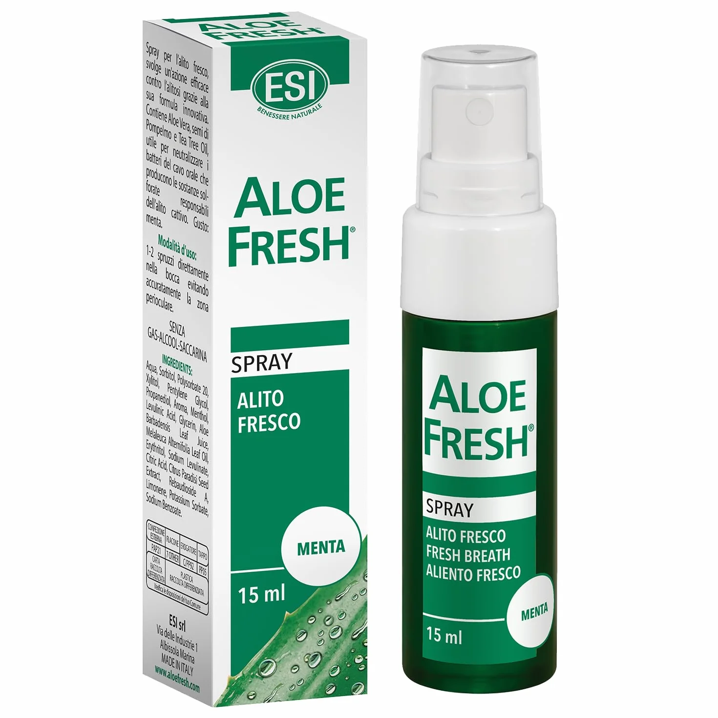 Alito Fresco Spray con Xilitolo e Aloe Vera, Combatte l'Alitosi, Gusto Menta, Senza Alcol, 15 ml