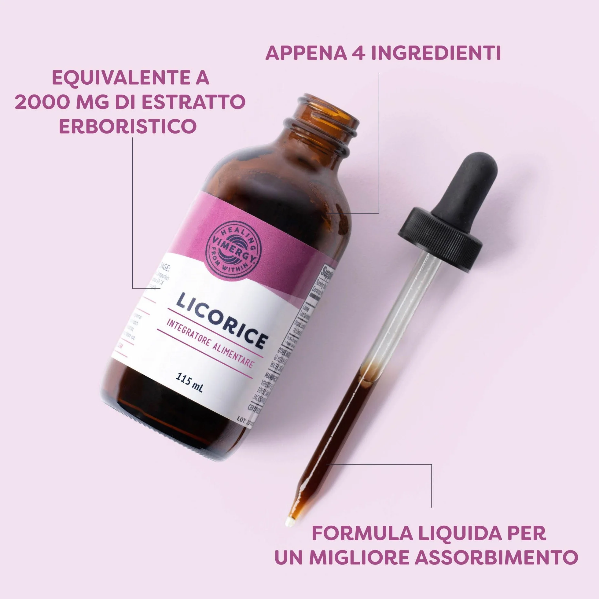 Vimergy Liquirizia Gocce Integratore Vegano 57 Dosi 115 ml Senza Zucchero Senza OGM