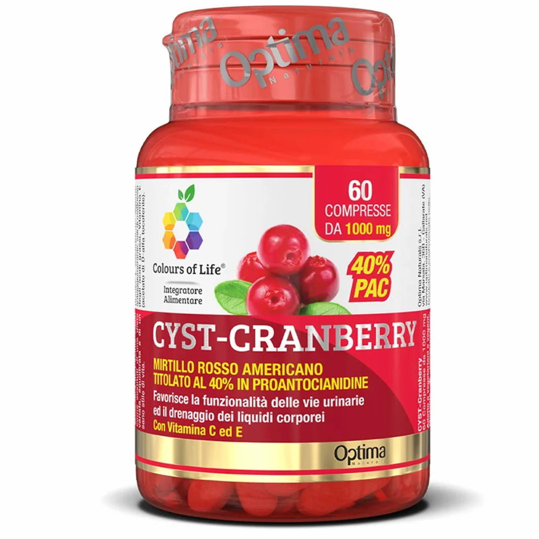 Colours of Life Cyst Cranberry Integratore di Mirtillo Rosso 60 Compresse Senza Glutine Vegano