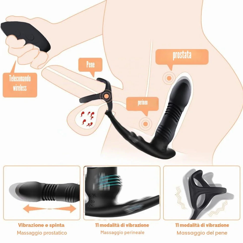 Vibratori anali per uomo, massaggiatore prostata, con 10 vibrazioni, vibratori anali per uomo, funzione d'urto, stimolazione prostatica, vibrazioni prostatiche, uomini con anello per pene