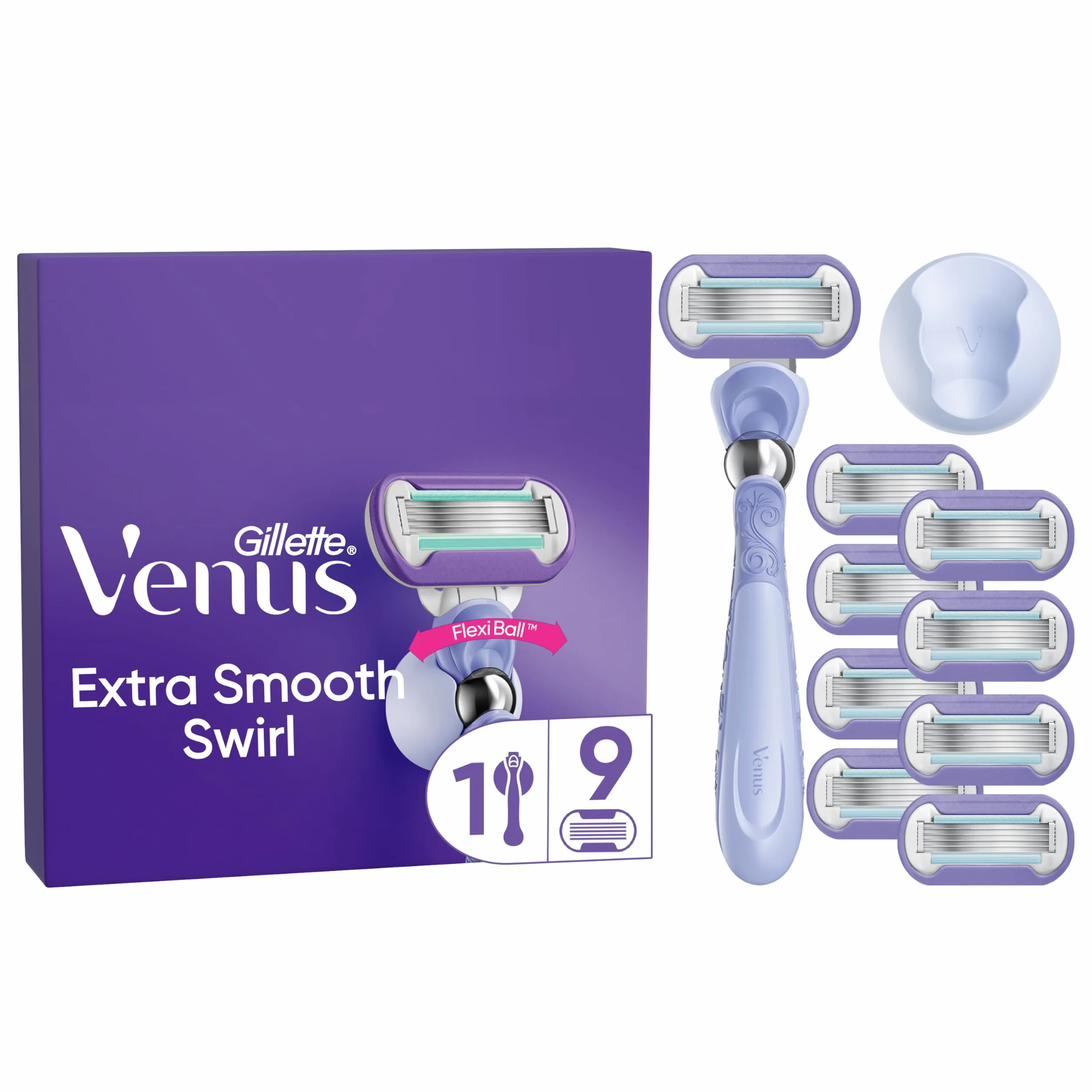 Gillette Venus Deluxe Smooth Swirl Rasoio Donna 1 Manico 9 Lamette Ricambio 5 Lame FlexiBall