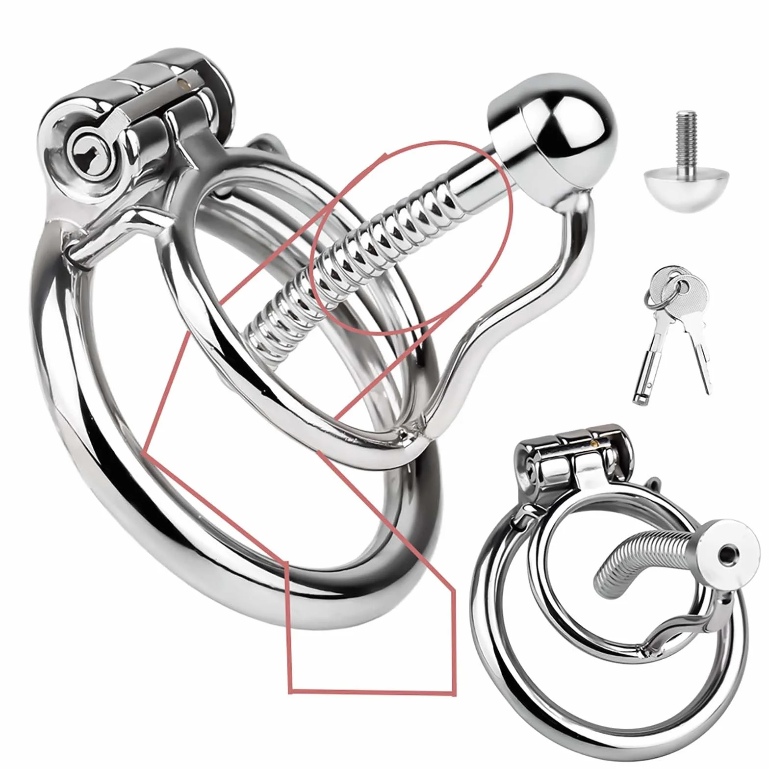 Asta di sondaggio cava liscia in acciaio inossidabile, dilatatore maschile squisito per una facile minzione con anello di ritenzione, 3 misure opzionali -D59IT (S, 50mm ring)