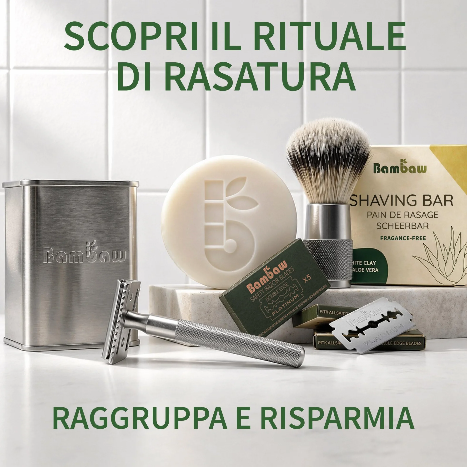 Bambaw Sapone da barba 80g Sapone naturale argilla e aloe vera artigianale solido vegetale