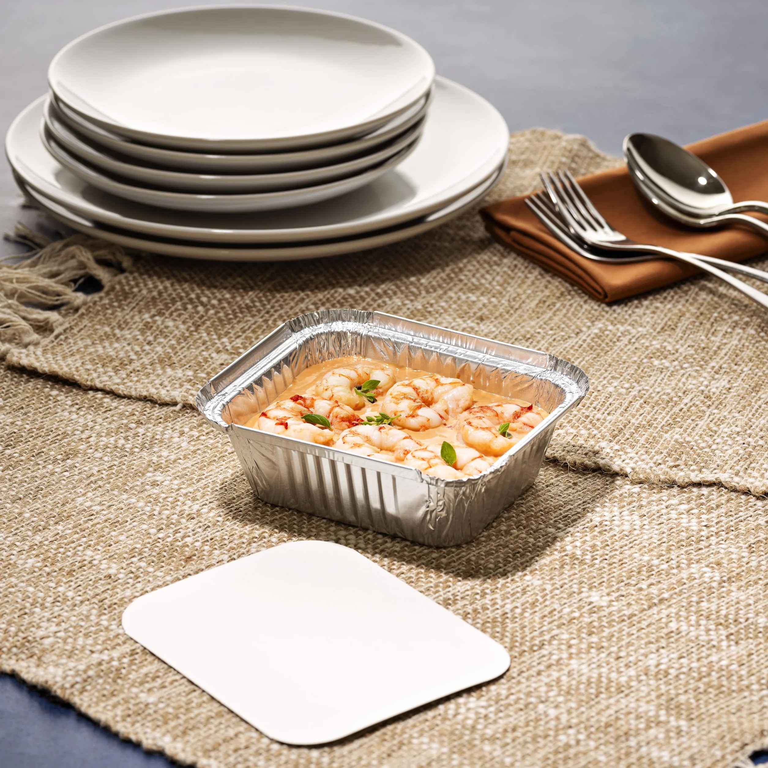 Vaschette in alluminio rettangolari con coperchi 1 porzione 14,5x12x4 cm 50 pezzi monouso forno microonde