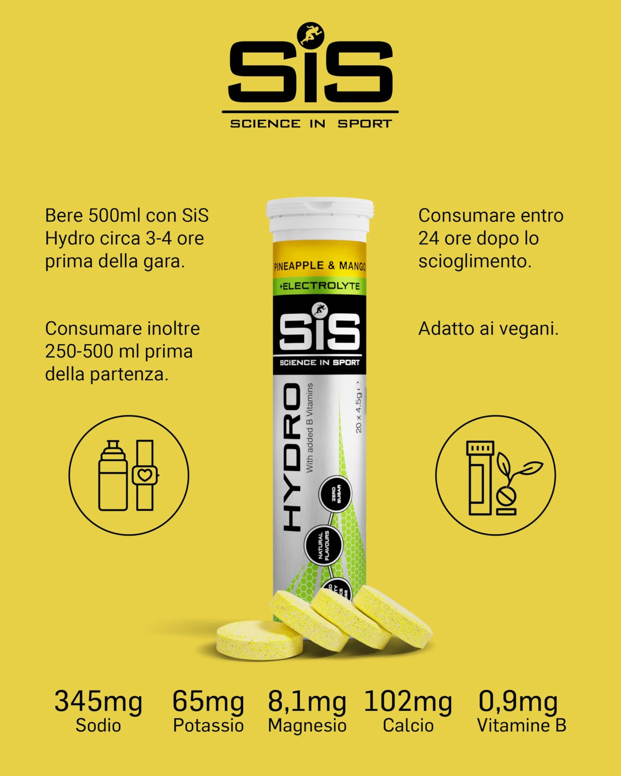 Science in Sport HYDRO Compresse Elettroliti Ananas e Mango 20pz Vegan