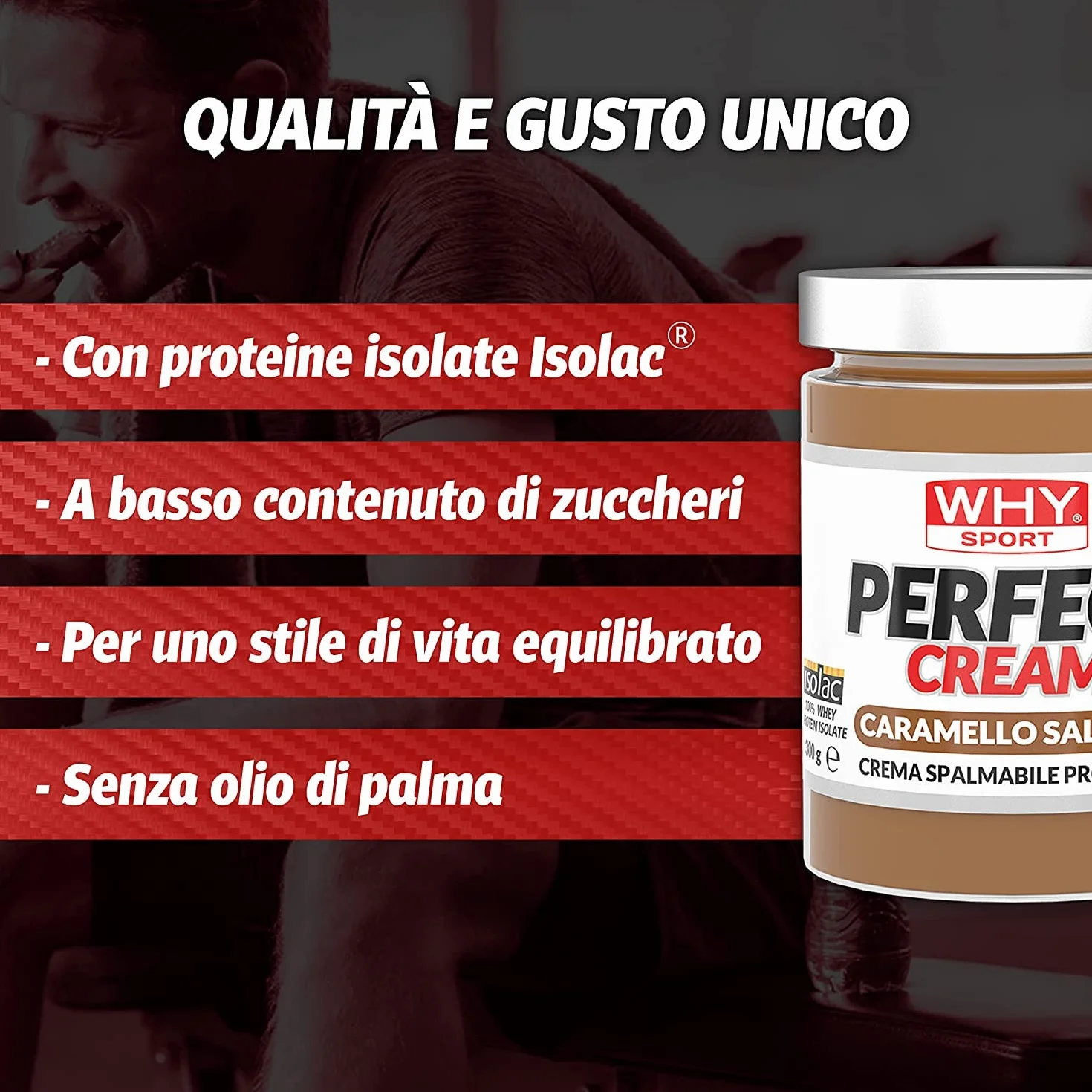 WHY SPORT PERFECT CREAM - Crema Proteica Spalmabile al Caramello Salato - Crema Spalmabile con Proteine Isolate - Senza Glutine - 300 gr
