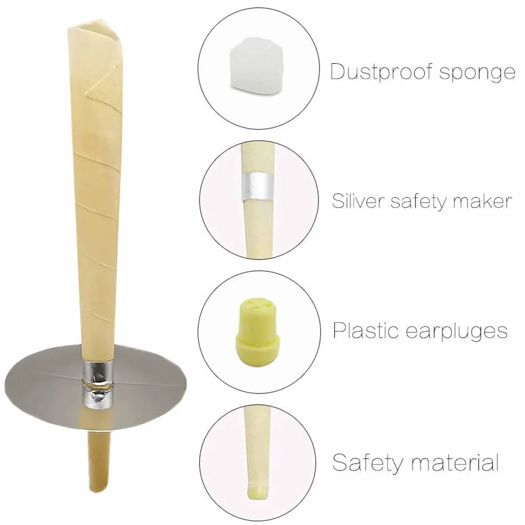 Candele per orecchie, kit per candele per rimozione del cerume con cera d'api organica naturale per orecchie bloccate, candele per orecchie da 10 pezzi con 5 dischi protettivi