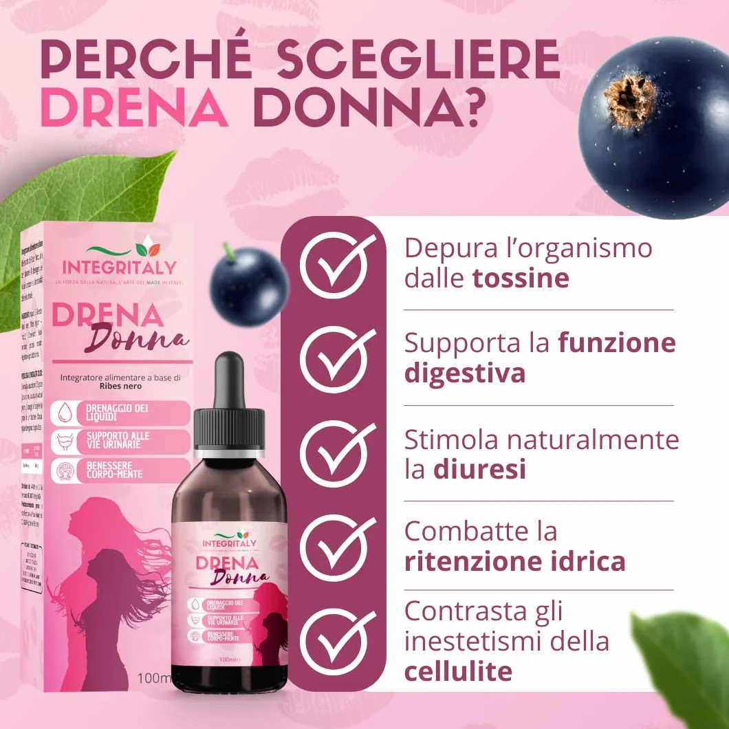 Ribes Nigrum Nero Diuretico Drenate Antiallergico Gocce 100 ML Ritenzione Idrica Allergie Salute Vie Urinarie Respiratorie Made in Italy