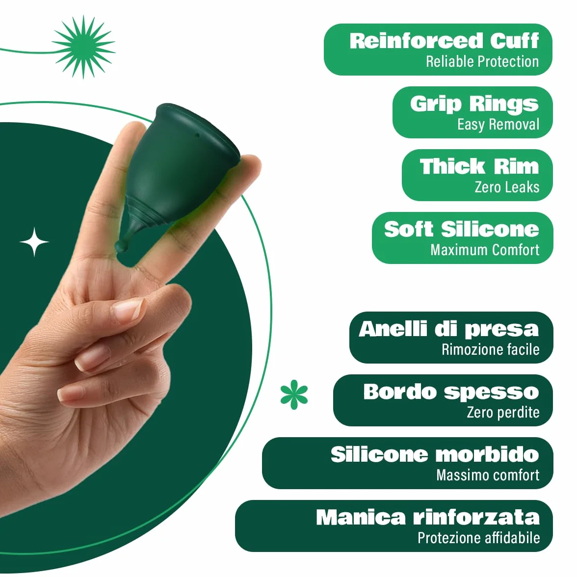 Shordy Coppa mestruale, set di 2 – Large with Mini Box, 100% Medical Grade tazza mestruale in silicone per l'igiene femminile, un'alternativa migliore e più sicura a bendaggi e tamponi