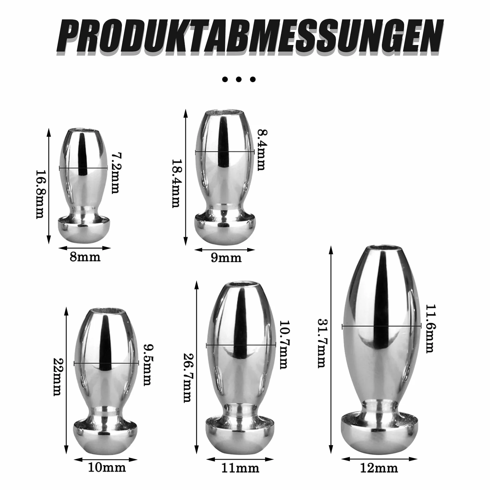 Dilatatore uretrale in acciaio inossidabile set da 5, plug per pene metallo, stimolazione prostata giocattolo sessuale erotico SM per uomini
