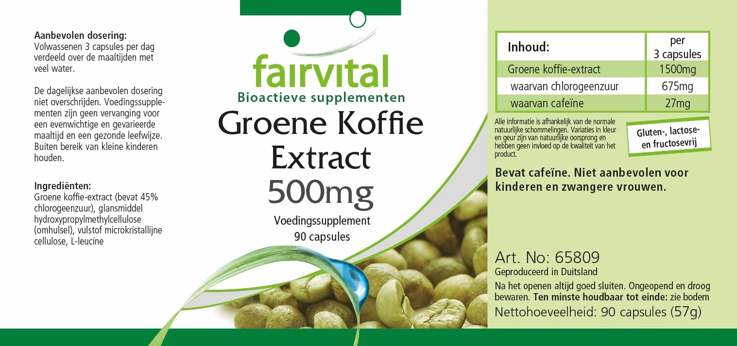 Fairvital Estratto di caffè verde 500 mg 90 capsule alto dosaggio standardizzato 45% acido clorogenico vegano