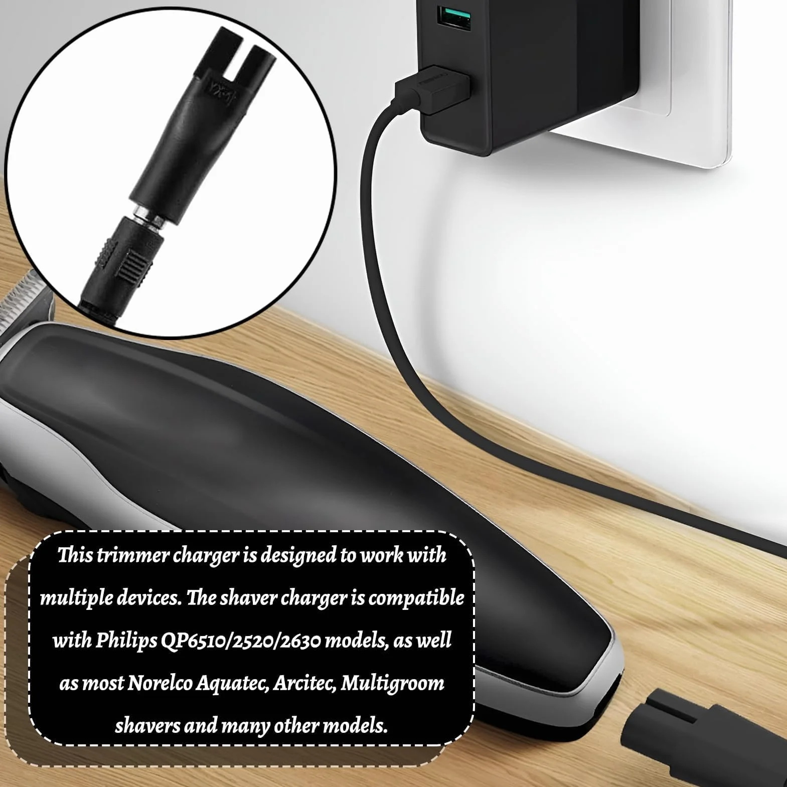 Caricatore da rasoio 5V USB con 6 connettori adattatori universale