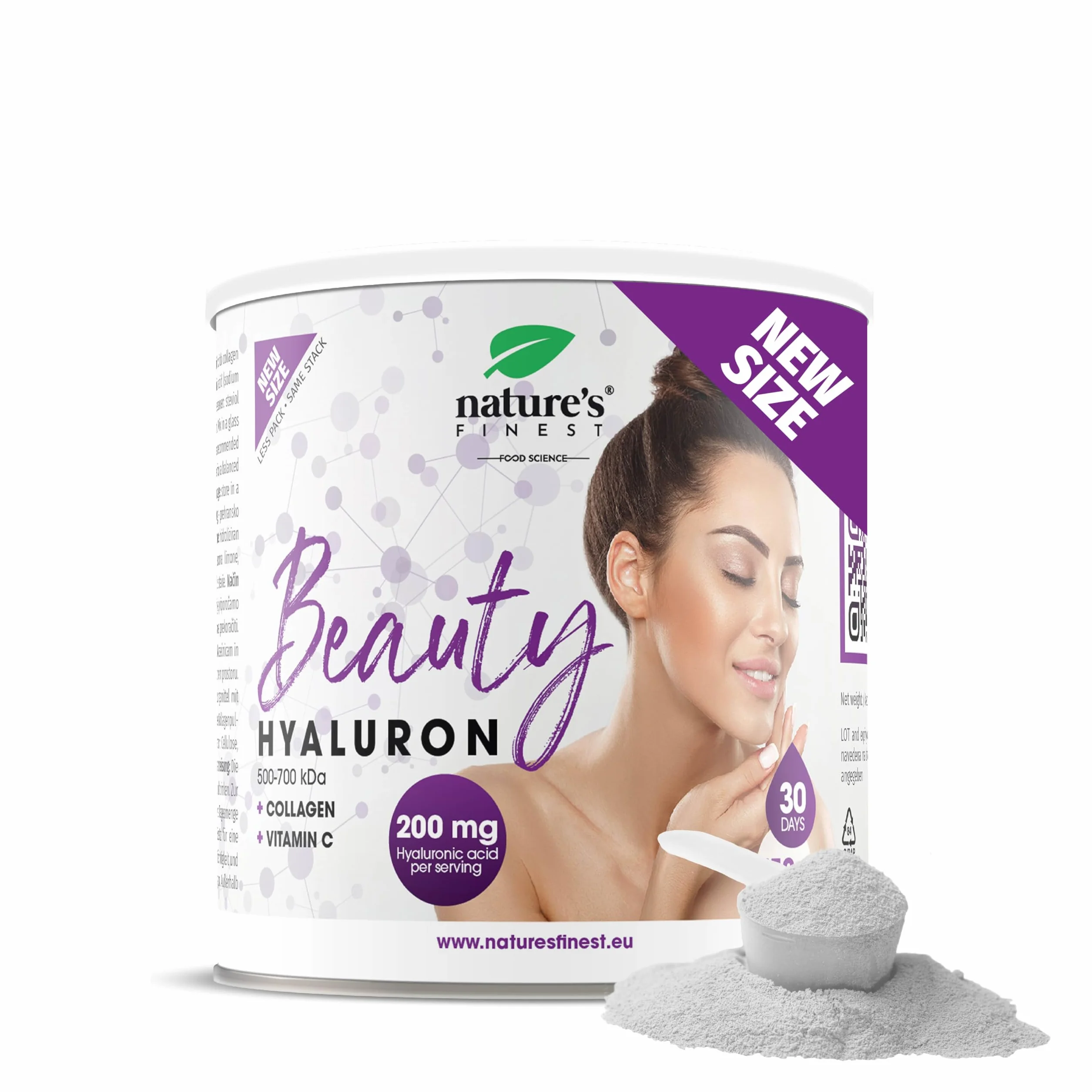 Nature's Finest Beauty Hyaluron Collagene con Acido Ialuronico 200mg per Dose e Vitamina C, Integratori per Pelle, Capelli e Unghie