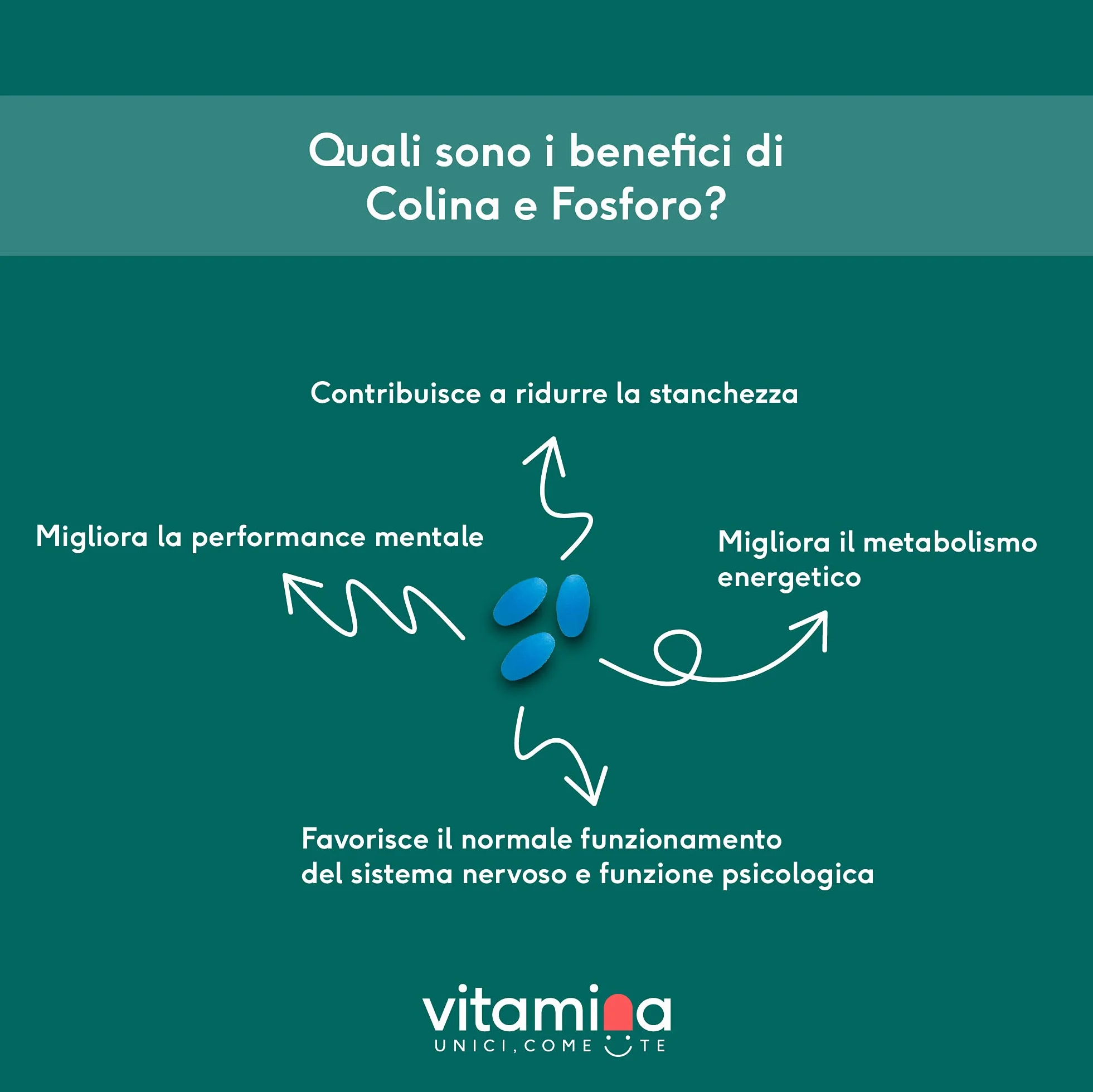 Vitamina® Colina e Fosforo con Vitamina B6 Integratore per Concentrazione Mente Memoria 30 compresse senza OGM Glutine Lattosio