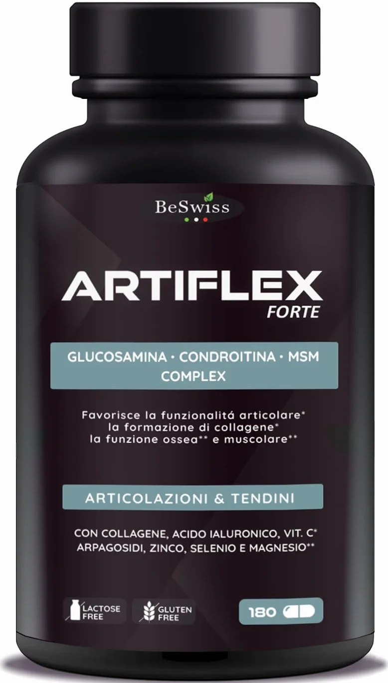 Artiflex Glucosamina Condroitina MSM - 180 Capsule Integratore per Ossa Articolazioni Cartilagine | con Collagene, Acido Ialuronico, Boswellia, Vitamine e Minerali | Alto Dosaggio