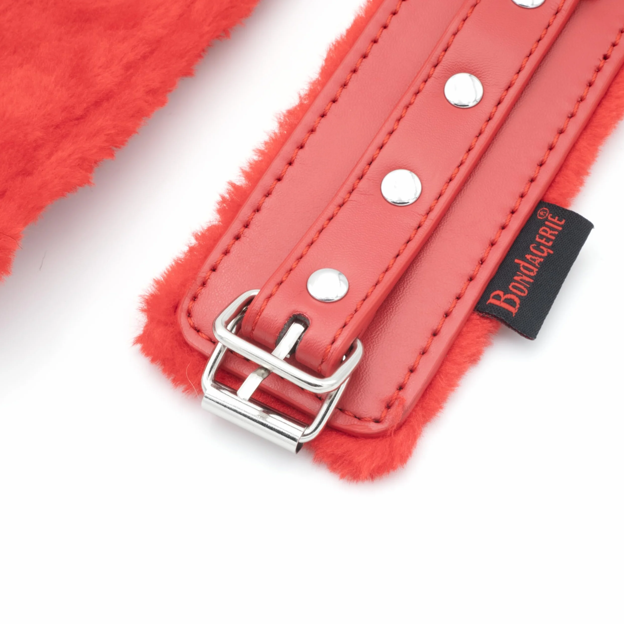 BONDAGERIE® Manette per coppia pelose peluche sexishop rosse 100% materiale sicuro, donna uomo lui lei