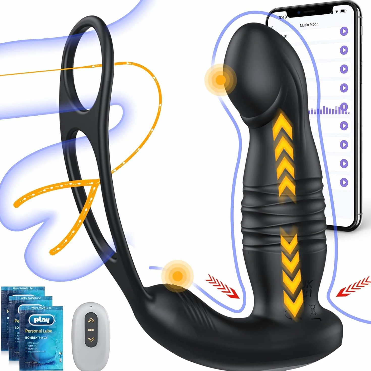 Sexytoys Uomo Dildo Anale Vibratore Prostata con Doppio Anello del Cazzo App, Plug Anale-dilatatore Uomo Donna Massaggiatore Prostatico 9 Vibrazioni Sex Toys Sessuali per Uomini