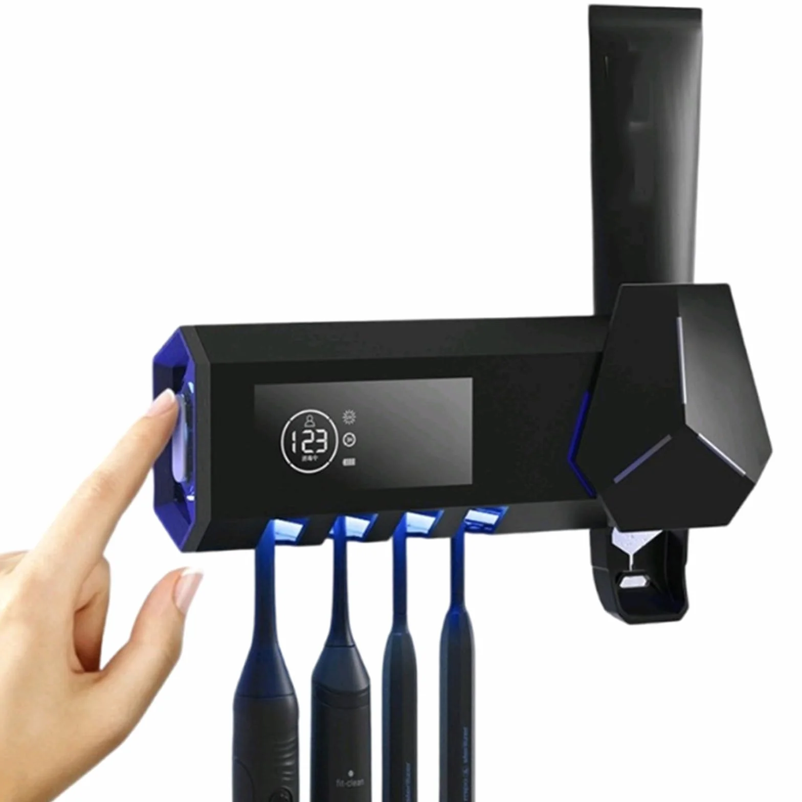 Sterilizzatore per spazzolino UV intelligente Disinfezione senza punzonatura Scaffale per spazzolino da denti Spazzolino da denti a parete Spremere dispositivo per dentifricio,Black