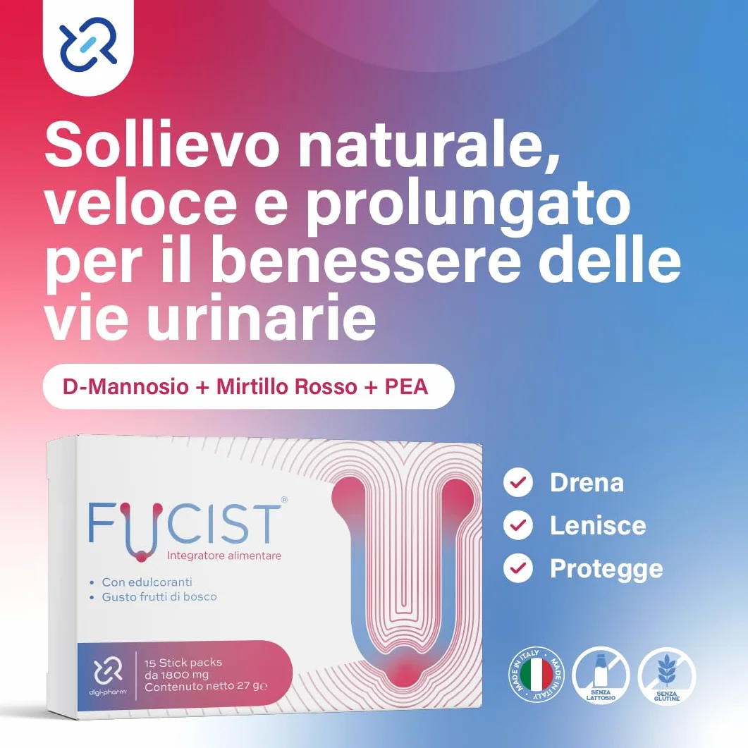 FUCIST Integratore Vie Urinarie con D-Mannosio 1000 Mg, Mirtillo Rosso e PEA Palmitoiletanolamide, Alta concentrazione per Candida Cistite in Stick Orosolubili pronti all'uso