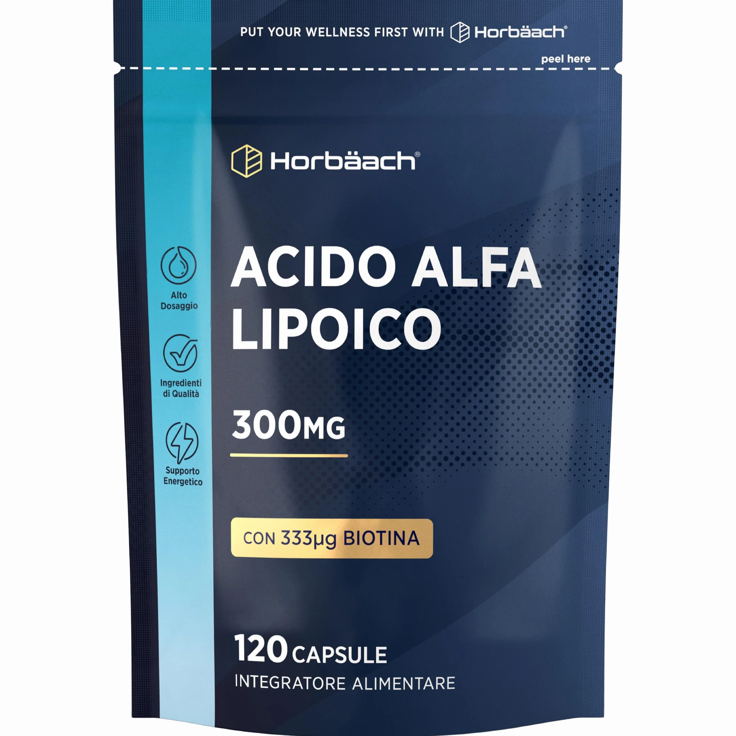 Horbaach Acido Alfa Lipoico 300ug Biotina 120 Capsule Alto Dosaggio Integratore Alimentare