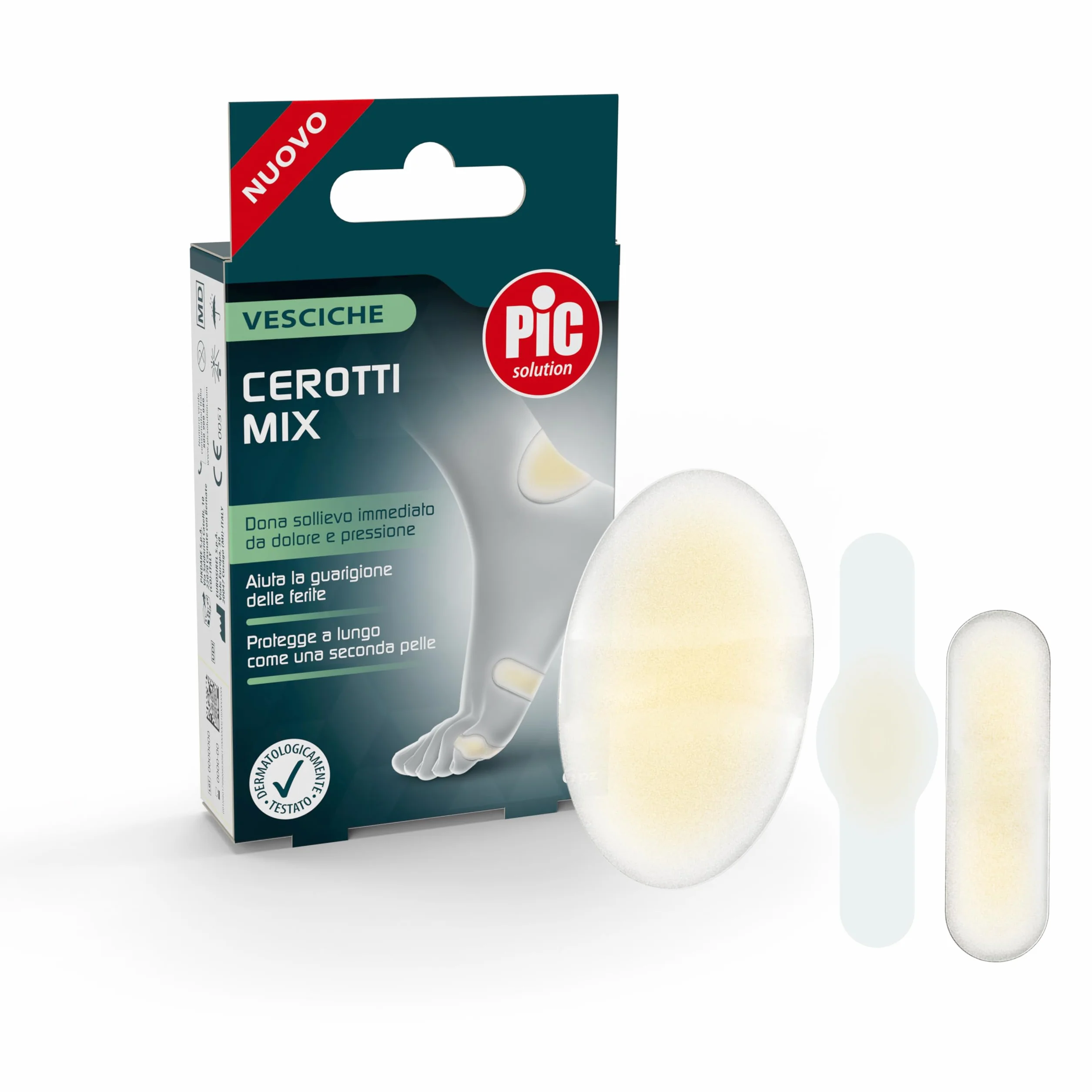 Pic Solution cerotti per vesciche confezione mix per tallone 44 x 69 mm, pianta del piede 20 x 60 mm, dita 18 x 61 mm