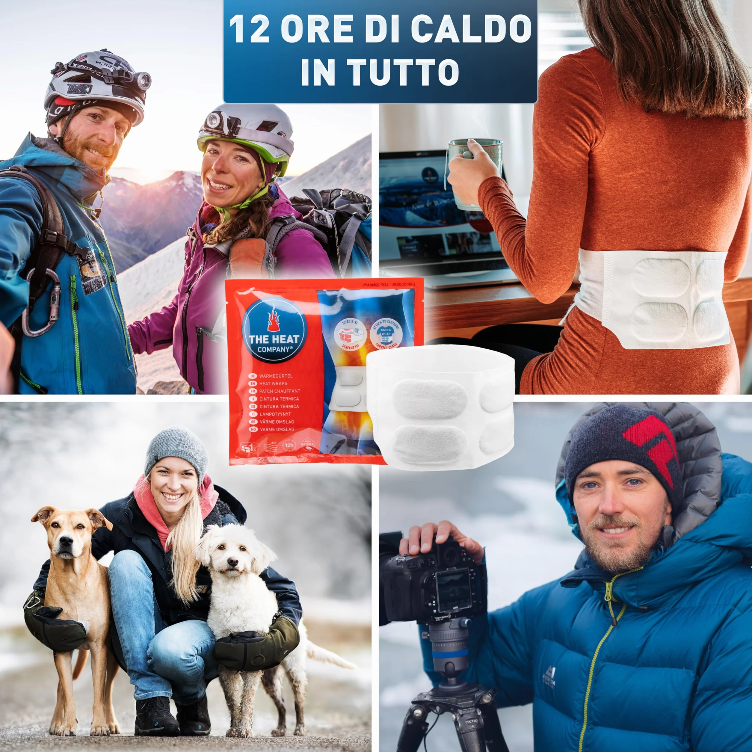 THE HEAT COMPANY Cintura Termica 10 pezzi EXTRA CALDO 12 ore autoriscaldante puro naturale S-XL