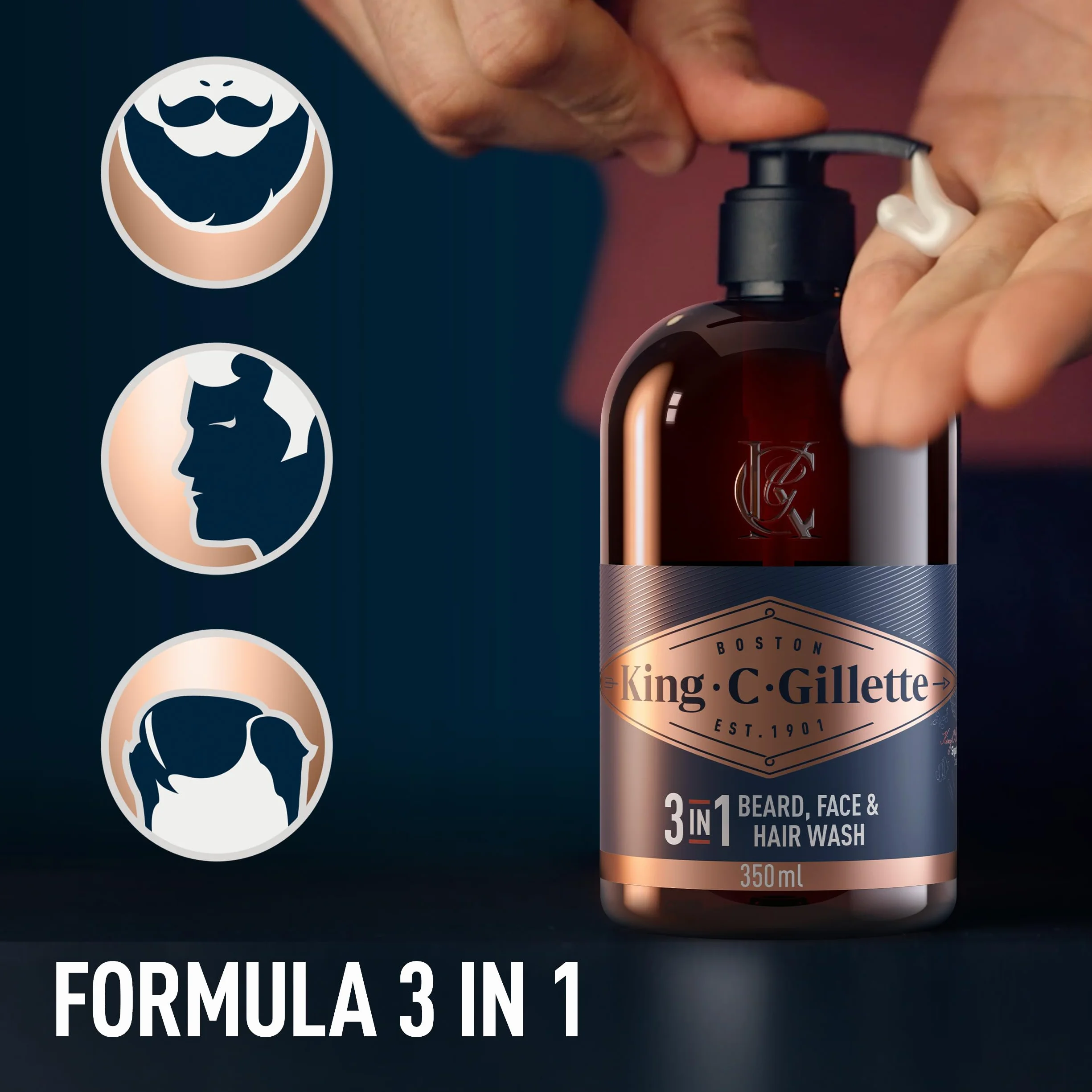 King C. Gillette Kit Rituale Barba Perfetta, con Detergente Barba e Viso 350ml+ Balsamo Barba 100ml, Idratante Barba e Viso 100ml + Olio da Barba30 Ml