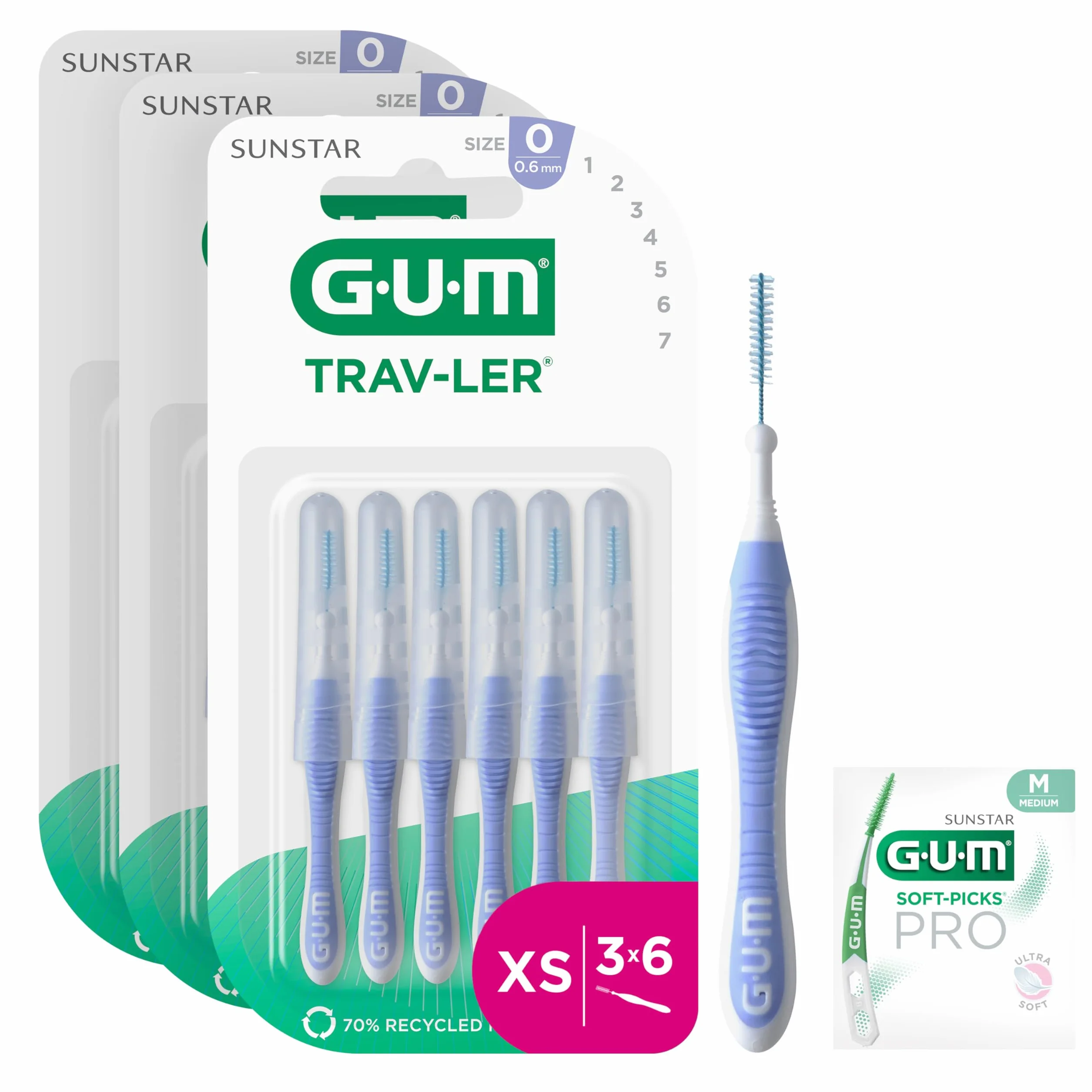 GUM TRAV-LER Scovolini interdentali 0.6 mm ISO 0 Taglia XS Confezione 3x6