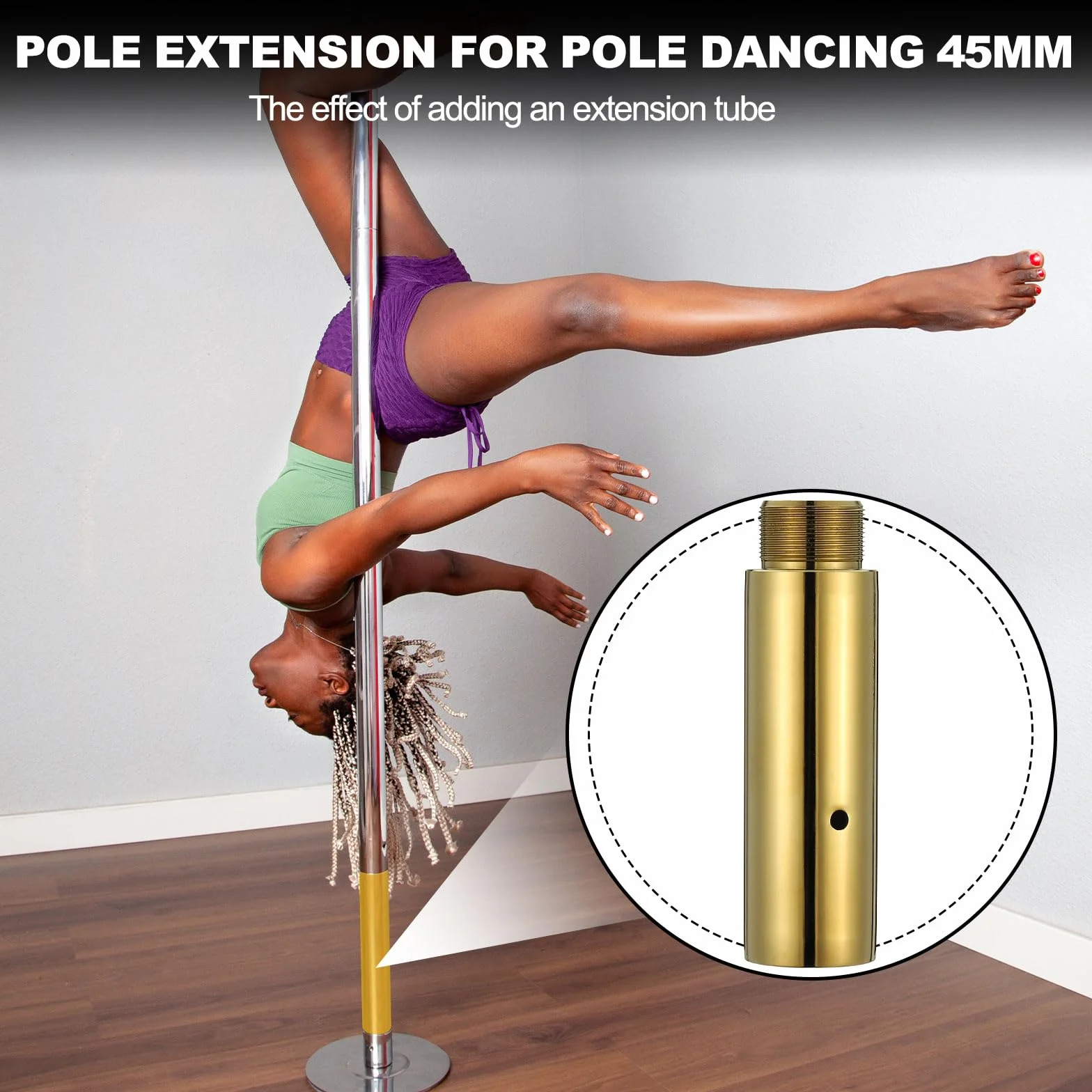 Prolunga per asta da ballo 45 mm, tubo estensibile regolabile 12,7 cm, acciaio inossidabile, oro