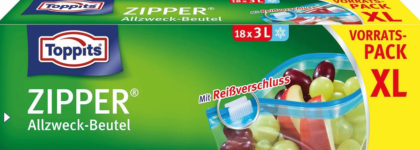 Toppits - Borsa universale con zip 18 x 3 l trasparente