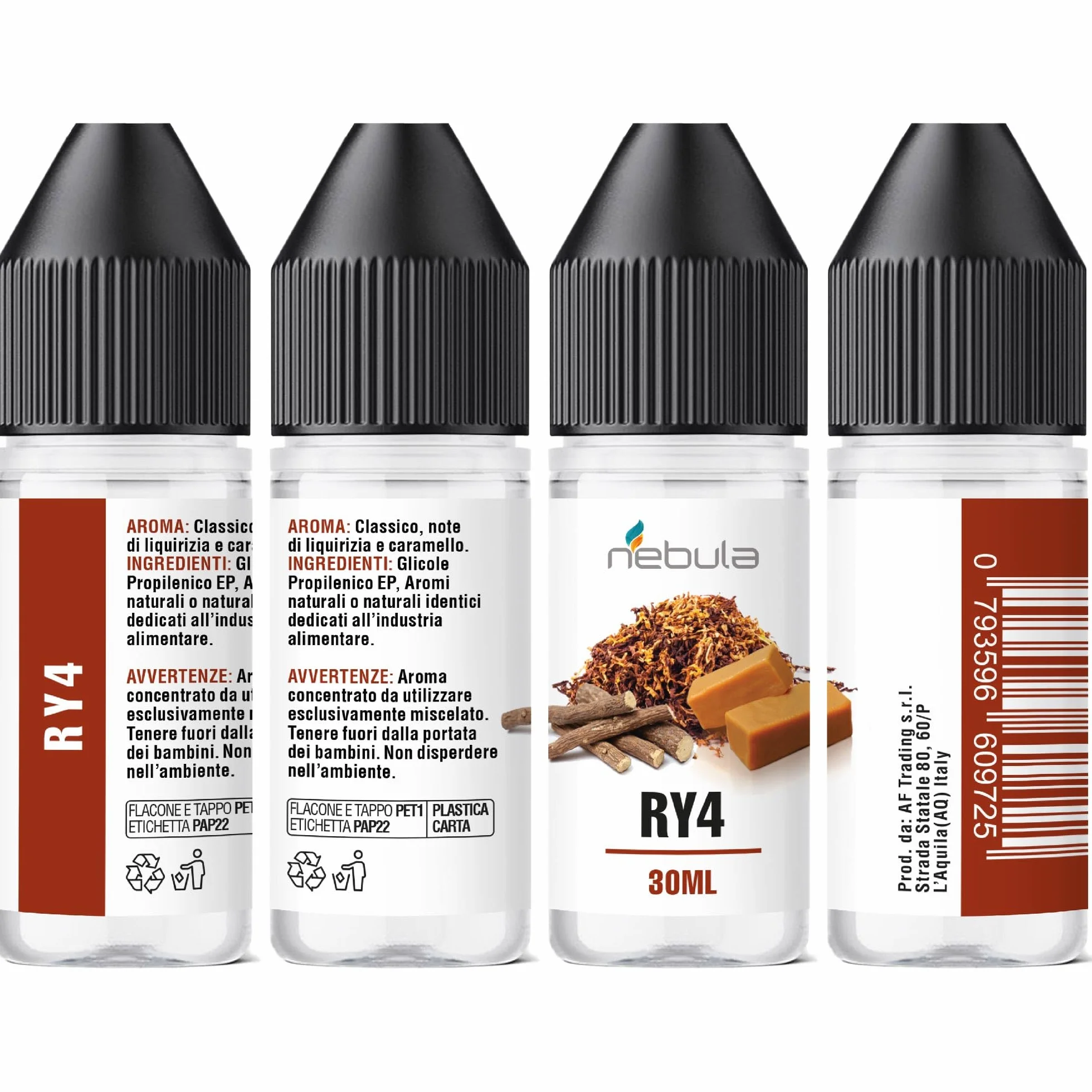 RY4 Aroma Alimentare 30ml Tabacco Liquirizia Caramello Made in Italy