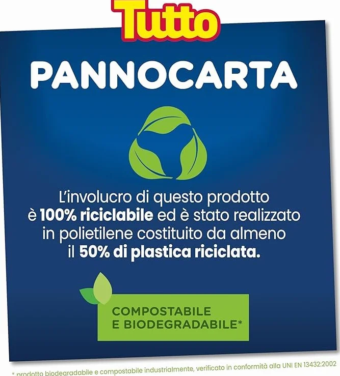 Tutto Pannocarta 3 in 1, 24 Rotoli Carta Multiuso, Extra Assorbente, Lavabile, Riutilizzabile, Made in Italy