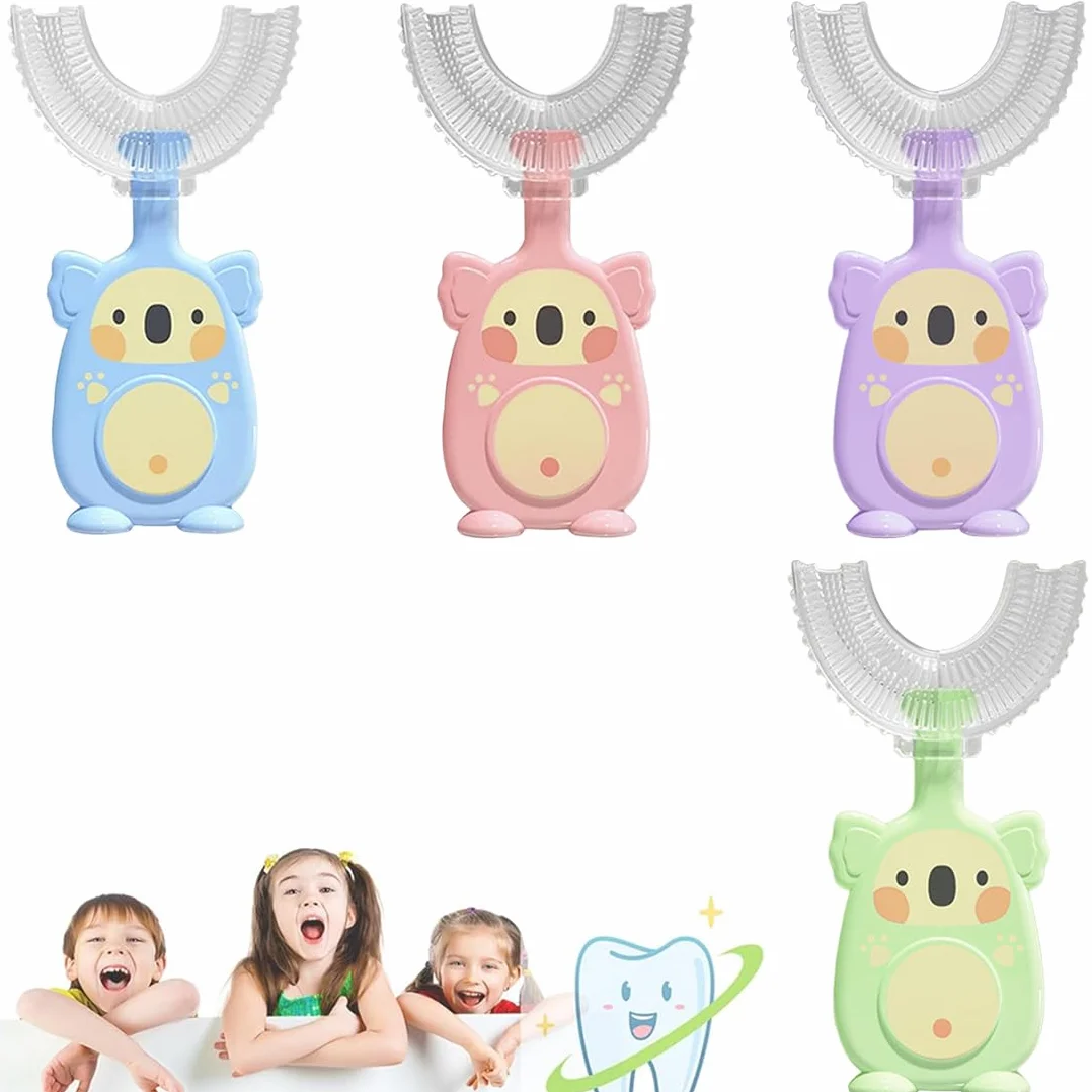 4 Pezzi Spazzolino per Bambini, a Forma di U, 360 Gradi per la Pulizia Orale,Setole in Silicone in Silicone Morbido per Uso Alimentare, per l'igiene Orale,Spazzolino Neonato(2-6 Anni)