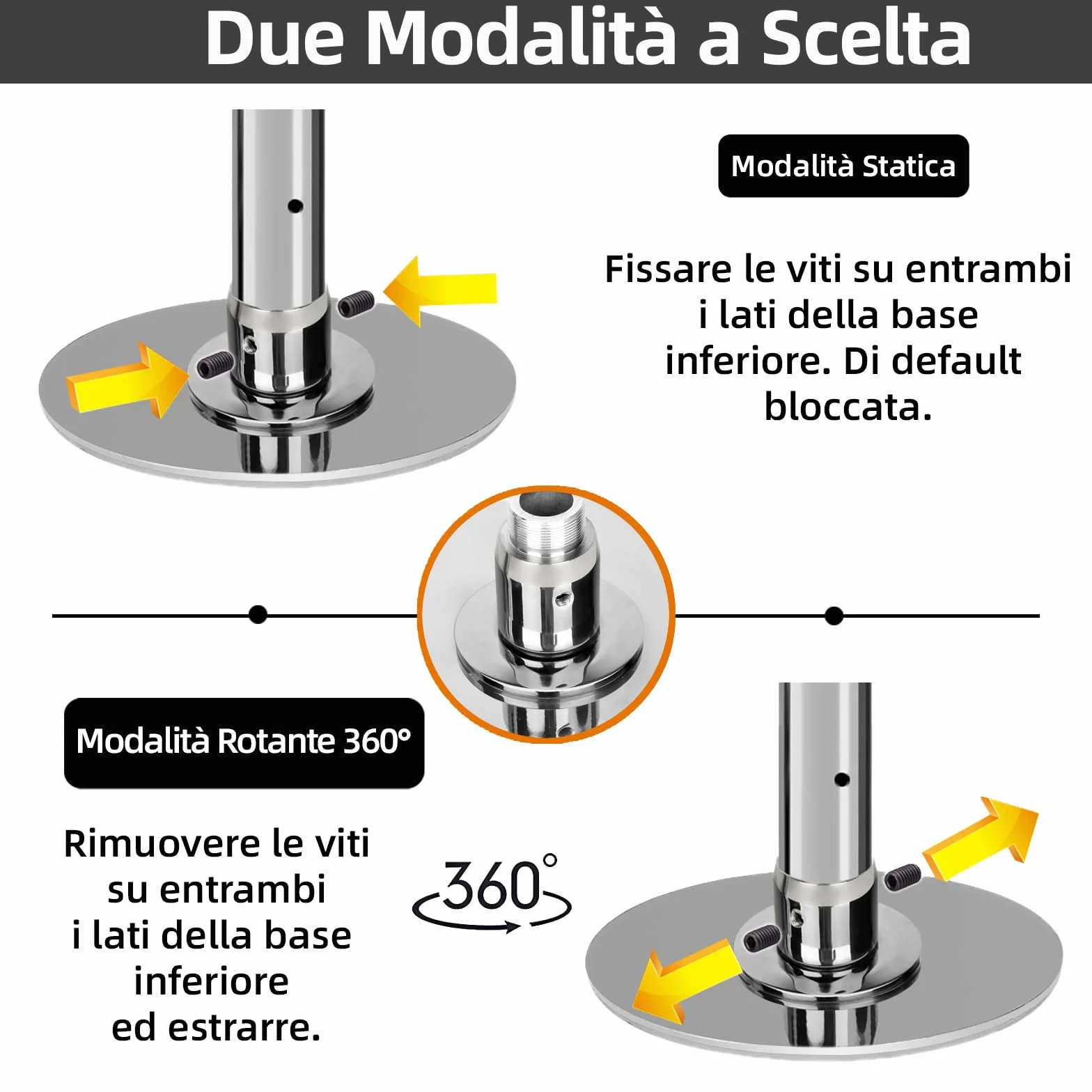 PRIOR FITNESS Set Palo da Ballo Fisso 45 mm, Palo Fitness Rotante/Statico, Piastra Fissa per Danza, con Certificazione CE
