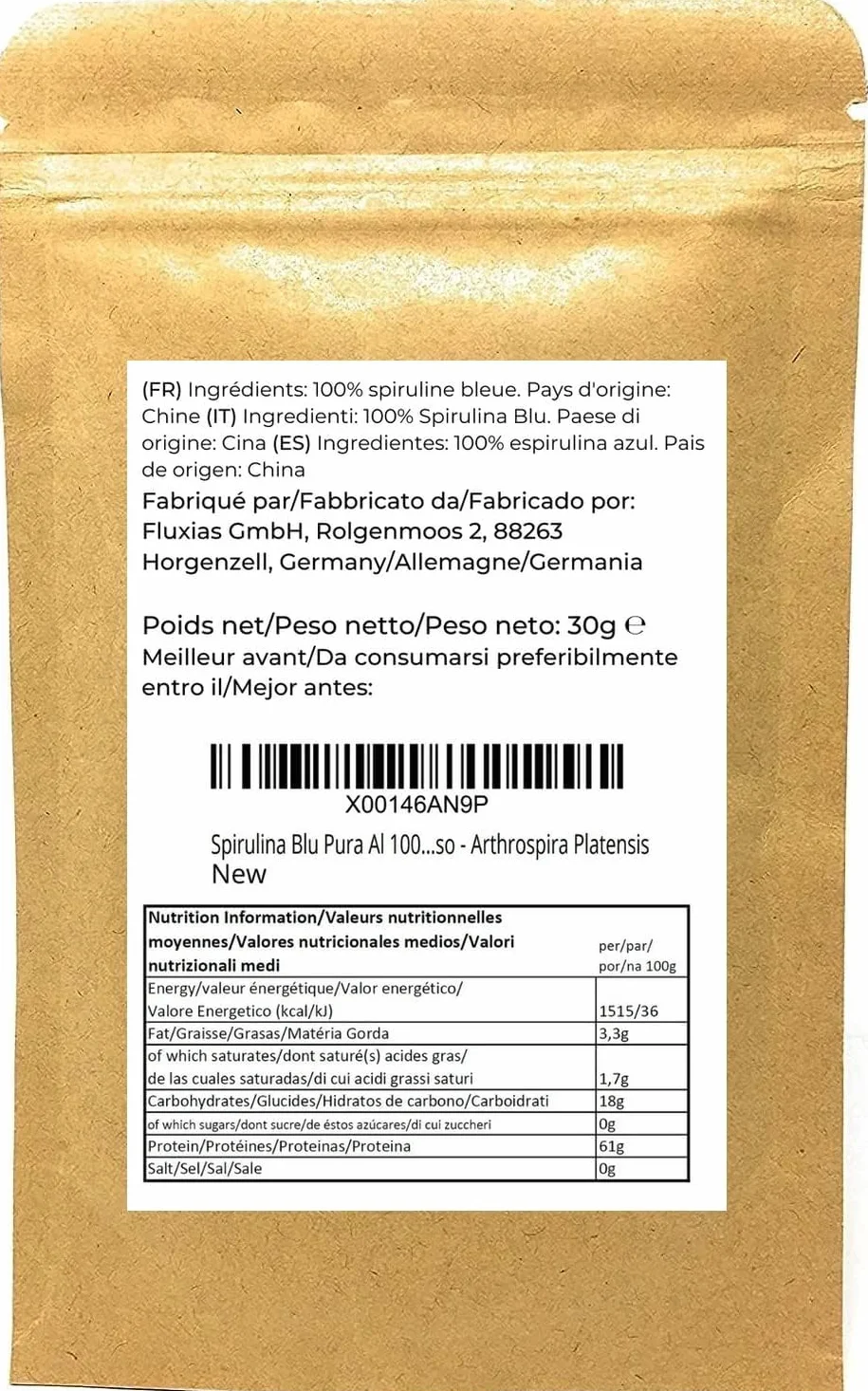 Spirulina Blu Pura Al 100% Ficocianina Colorante Alimentare Blu Intenso Arthrospira Platensis