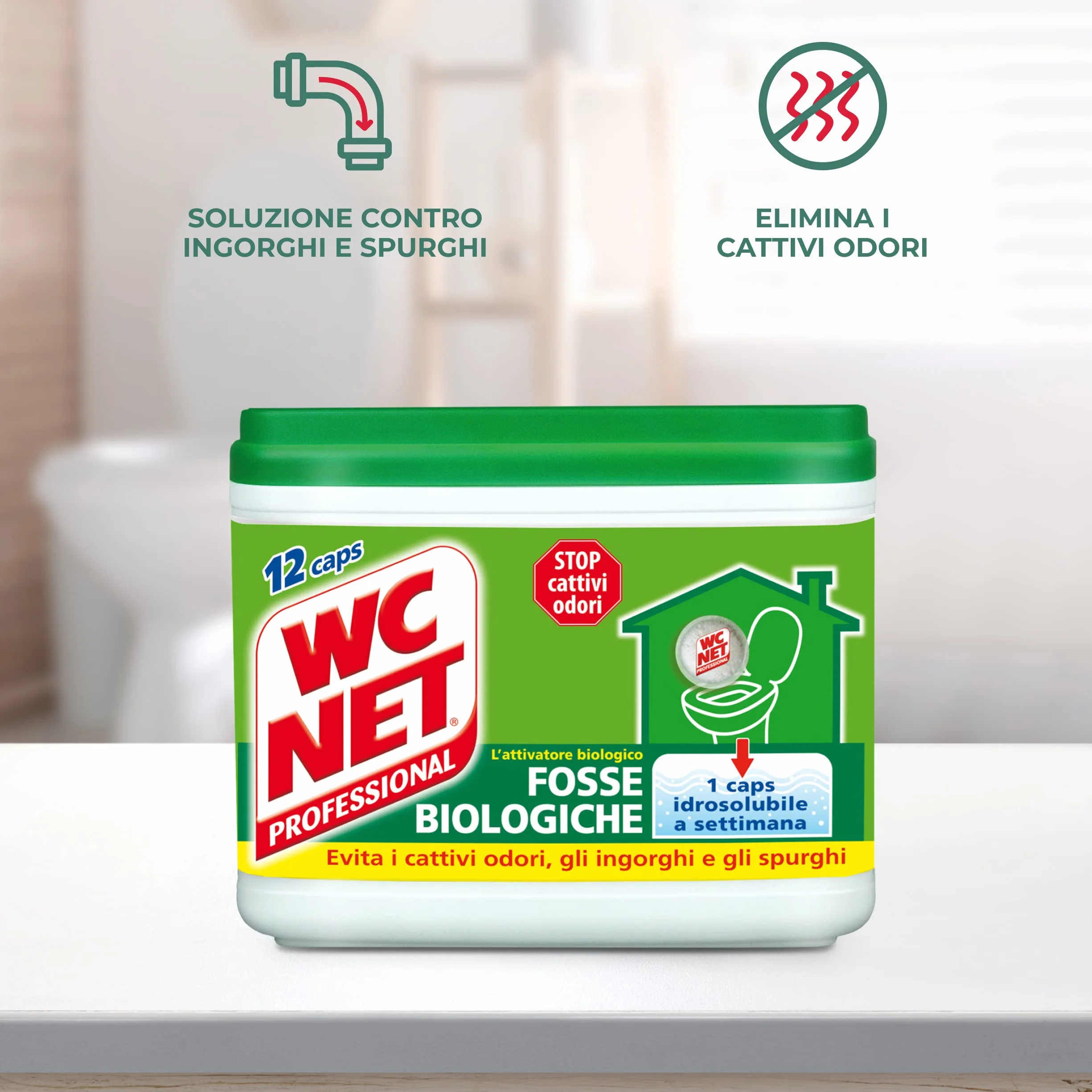 Wc Net Professional, Fosse Biologiche, Capsule Idrosolubili per WC, Scioglie gli Ingorghi, 12 Caps x 3 Confezioni