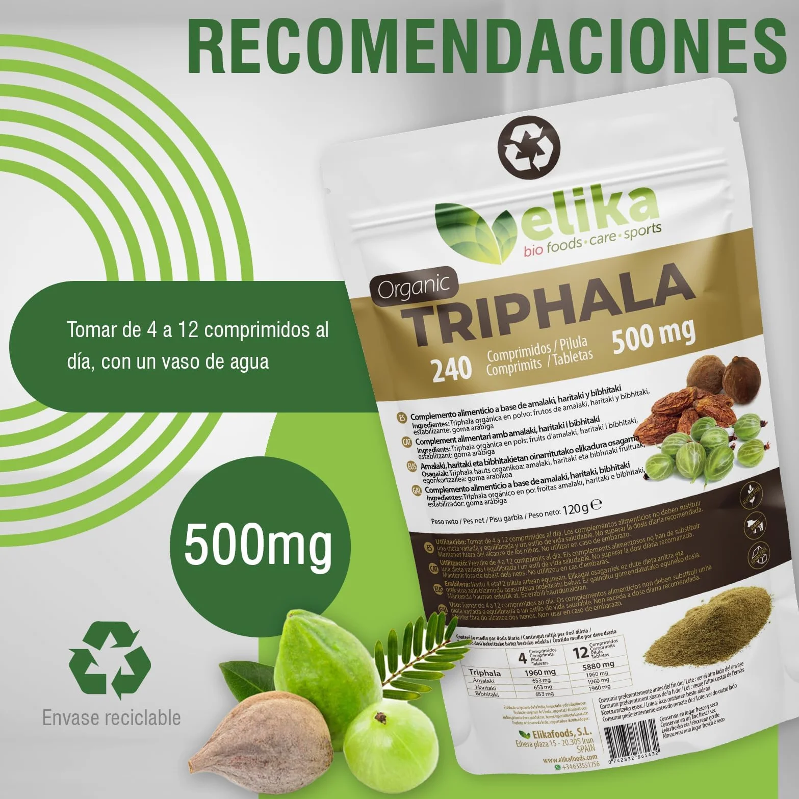 Triphala Elikafoods BIOLOGICA.240 compresse!!! Lassativo naturale aiuta contro la stitichezza. Lassativo naturale combatte la stitichezza. Compresse naturali costipazione, transito intestinale -