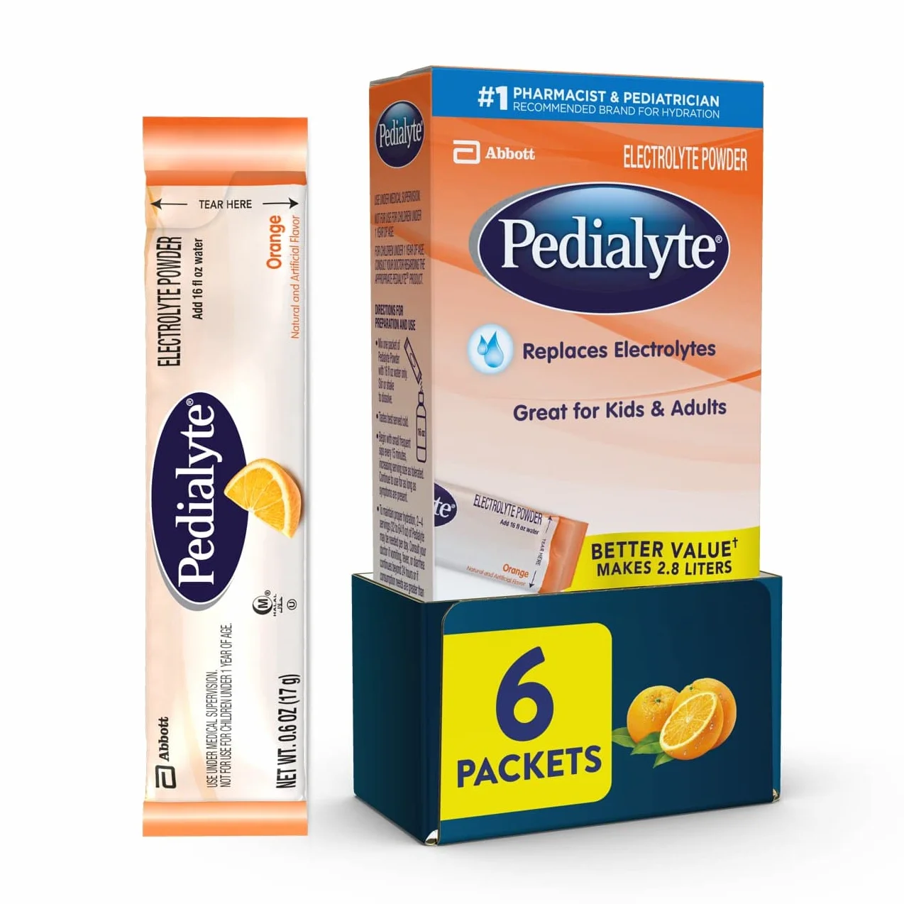 Pedialyte Large Powder Packs Orange 6 oz 6 Count